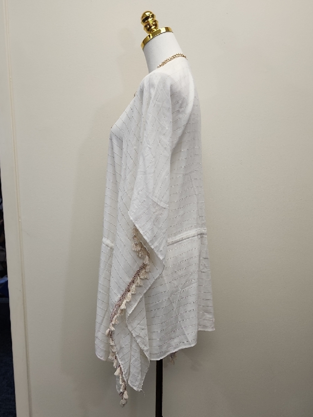 Velvet Blue Cream Embroidered Kimono Cover Up Size S/M - Picture 3 of 9